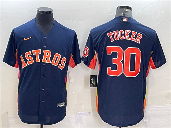 Men's Houston Astros #30 Kyle Tucker Navy With Patch Cool Base Stitched Jersey
